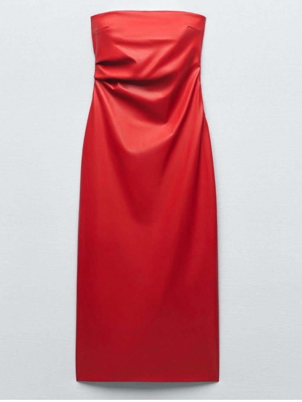 Zara Strapless Red Midi Dress with Center Slit